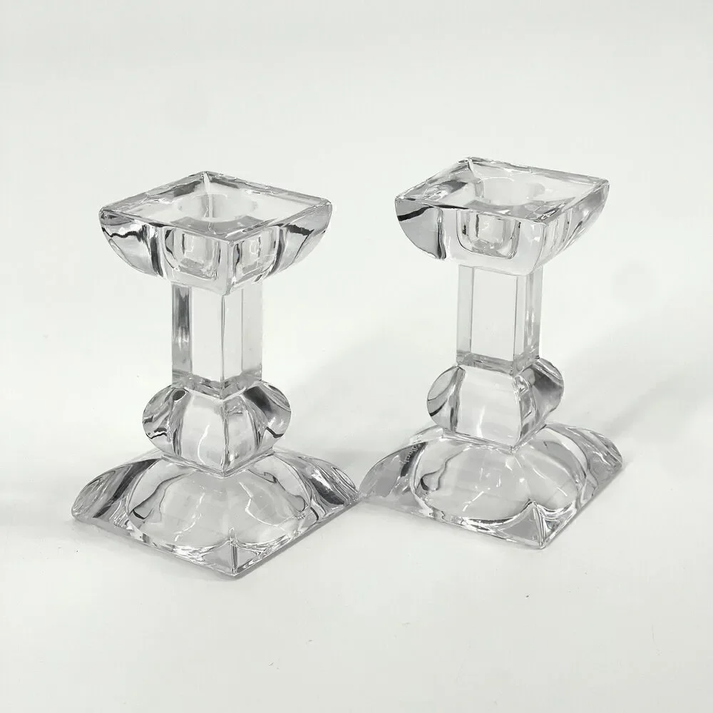 VILLEROY & BOCH Candle Taper Holders Crystal Square 4” Tall Set Of 2